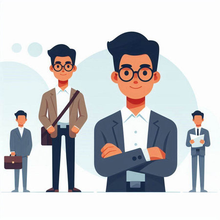 Businessman in office. Vector illustration in flat cartoon style. Business people.のイラスト素材