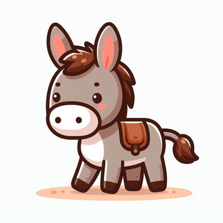 Cartoon donkey isolated on white background. Cute animal vector illustration.のイラスト素材