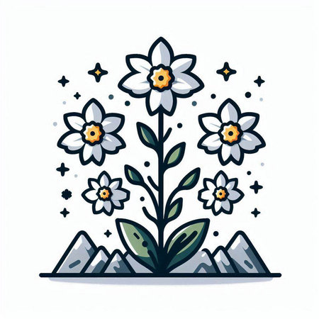 Flower and stars. Vector illustration in doodle style.のイラスト素材