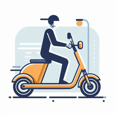 Vector illustration of a man on a scooter. Modern flat style design.のイラスト素材