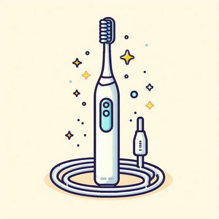 Electric toothbrush in doodle style. Vector hand drawn illustration.のイラスト素材
