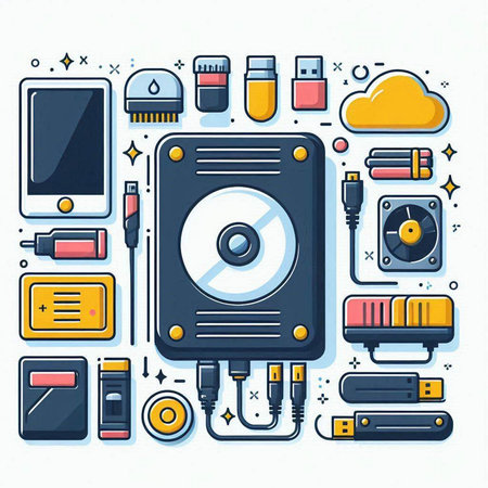 Vector line art icon set of computer and electronics. Electronic devices concept.のイラスト素材