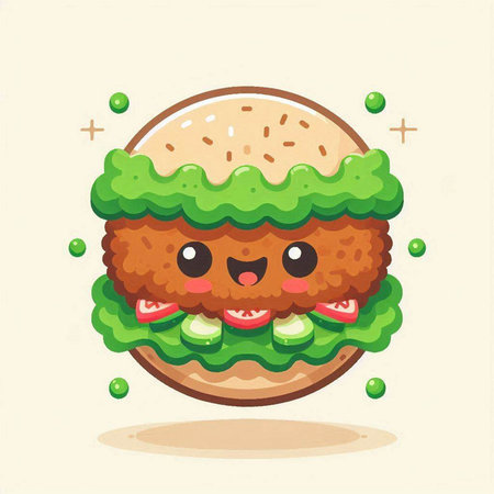 Cute hamburger character. Vector illustration of hamburger icon.のイラスト素材