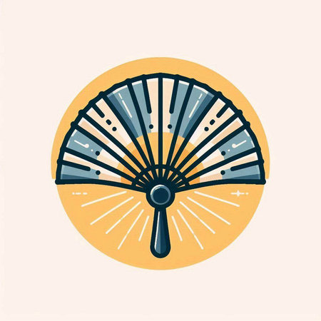 Folding fan icon. Vector illustration in doodle style.のイラスト素材
