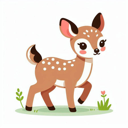 Cute little deer cartoon vector illustration isolated on a white background.のイラスト素材