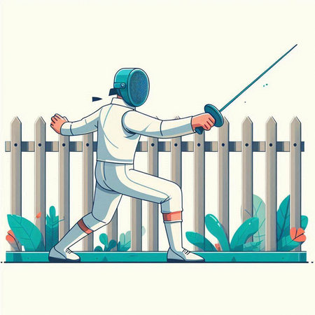 Fencing. Cartoon character. Vector illustration in a flat style.のイラスト素材