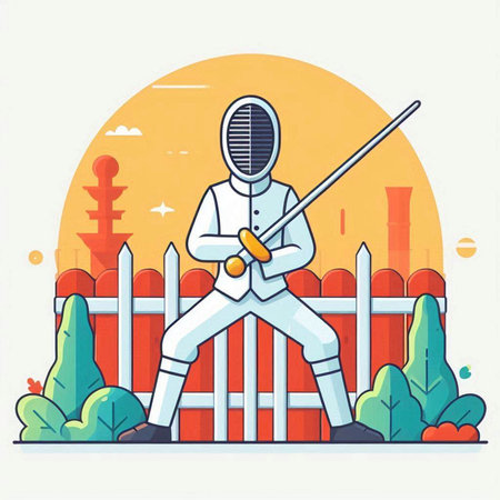 Kendo fighter in the park. Flat style vector illustration on white background.のイラスト素材