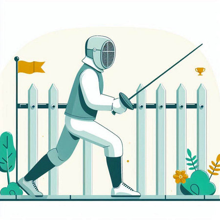 Fencing. A man in a fencing suit with a sword. Vector illustrationのイラスト素材