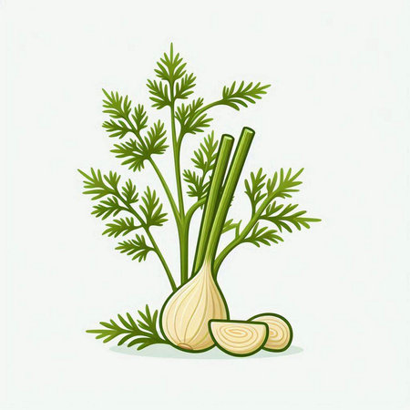 Illustration of fresh dill and garlic on a white background.のイラスト素材