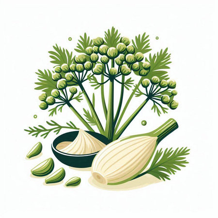 Illustration of fresh dill with garlic, parsley and pepperのイラスト素材