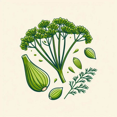 Vector illustration of green dill, parsley, garlic, pumpkin.のイラスト素材