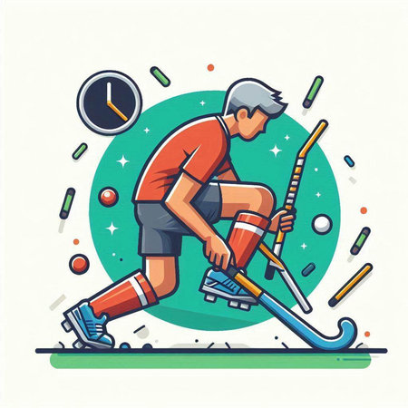 Hockey player with stick and puck. Vector illustration in cartoon styleのイラスト素材