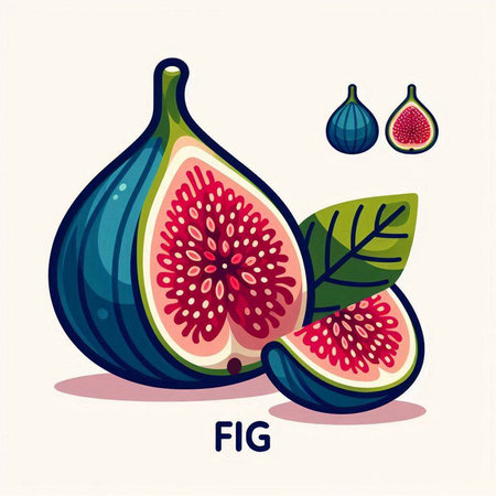 Illustration of fig fruit, whole and half. Vector illustration.のイラスト素材