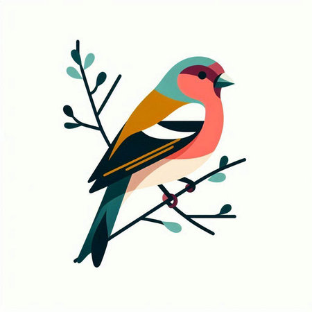 Bullfinch on a branch. Vector illustration in flat style.のイラスト素材