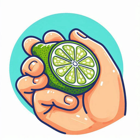 Lime in hand on white background. Vector illustration in cartoon style.のイラスト素材