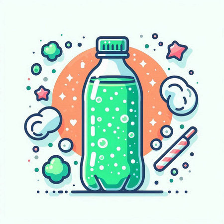 Bottle of water with bubbles and sprinkles. Vector illustration.のイラスト素材