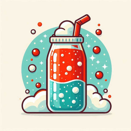 Smoothie drink with a straw. Vector illustration in cartoon style.のイラスト素材