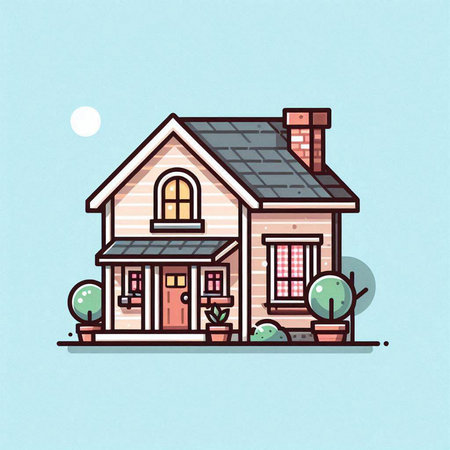 Vector illustration of a cute house in cartoon style. House in flat styleのイラスト素材