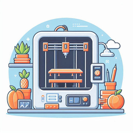 3D printer. Vector illustration in a flat style on a white background.のイラスト素材