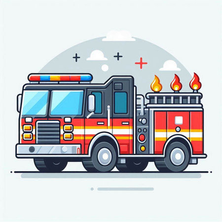 Fire truck. Flat style vector illustration on white background. Fire engine.のイラスト素材