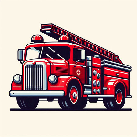 Fire truck vector illustration. Fire engine isolated on a white background.のイラスト素材