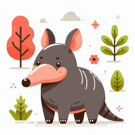 Cute cartoon armadillo in the forest. Vector illustration.のイラスト素材