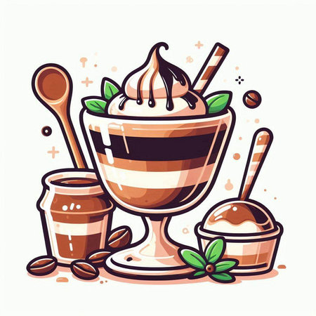 Coffee cup with whipped cream and ice cream. Vector illustrationのイラスト素材
