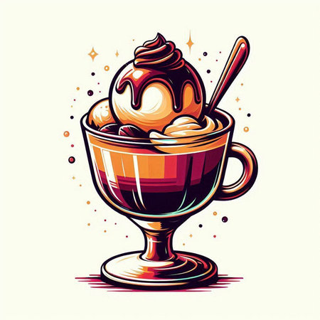 Cup of coffee with ice cream. Vector illustration in retro styleのイラスト素材