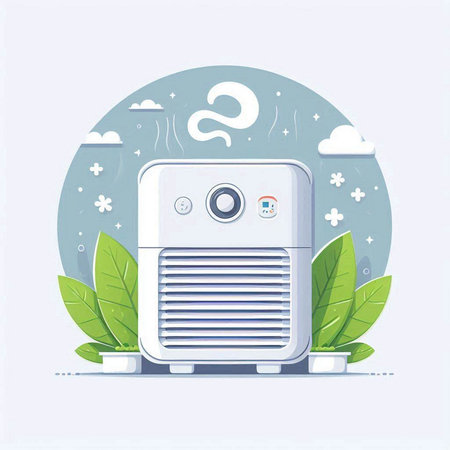 Air conditioner flat icons set. Vector illustration of modern household appliances.のイラスト素材