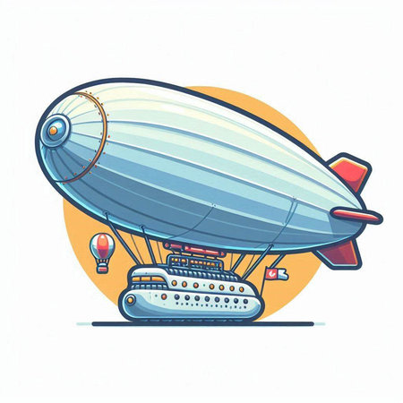 Airship. Colorful vector illustration in cartoon style. Isolated on white background.のイラスト素材