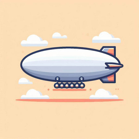 Illustration of a dirigible with clouds in the background. Modern flat design.のイラスト素材