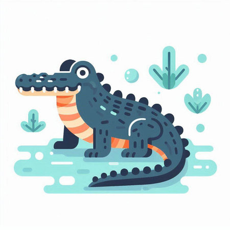 Crocodile flat vector illustration. Cute alligator.のイラスト素材
