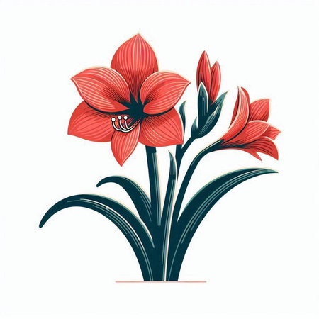 Red Amaryllis flower isolated on white background. Vector illustration.のイラスト素材