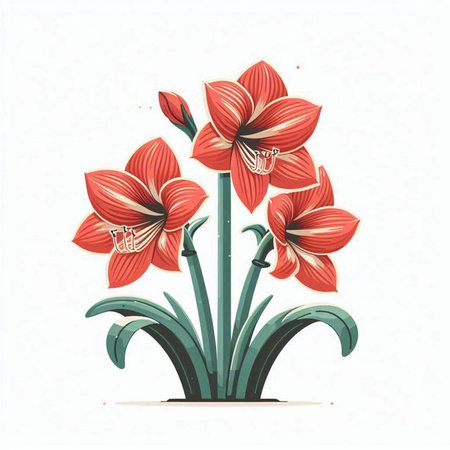 Amaryllis flower. Vector illustration. Isolated on white background.のイラスト素材