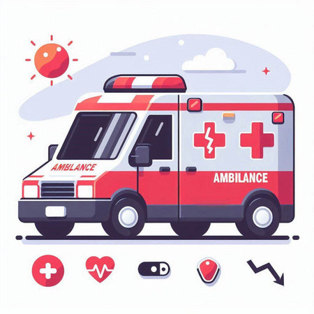 Ambulance car. Flat style vector illustration on white background.のイラスト素材