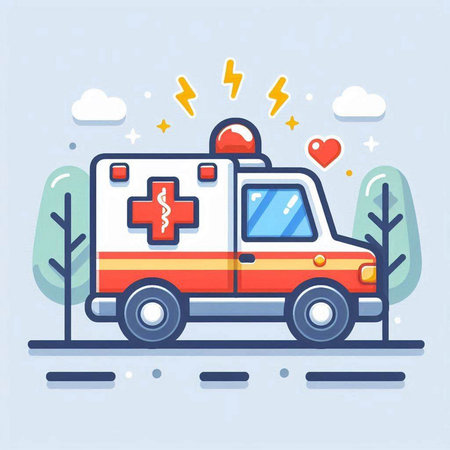 Ambulance car with first aid kit in flat style. Vector illustration.のイラスト素材