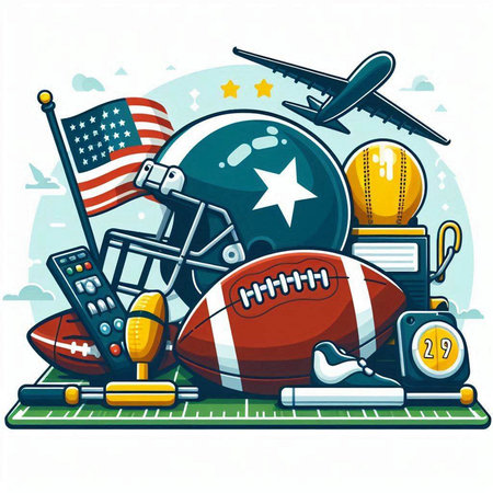 American football sport equipment. Vector illustration of american football equipment.のイラスト素材