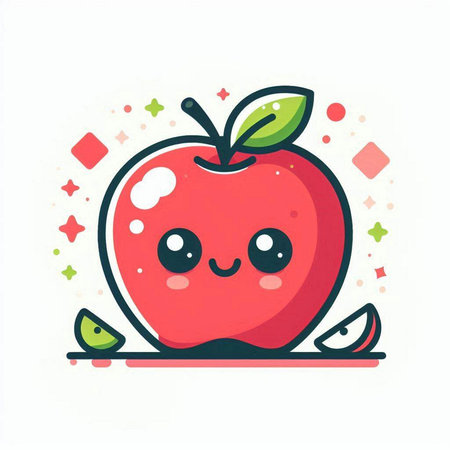 Cute kawaii apple fruit character isolated on white background. Vector illustration.のイラスト素材