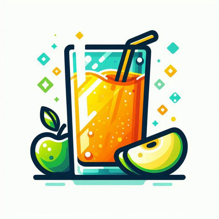 Fruit juice in a glass with a straw. Vector illustration.のイラスト素材