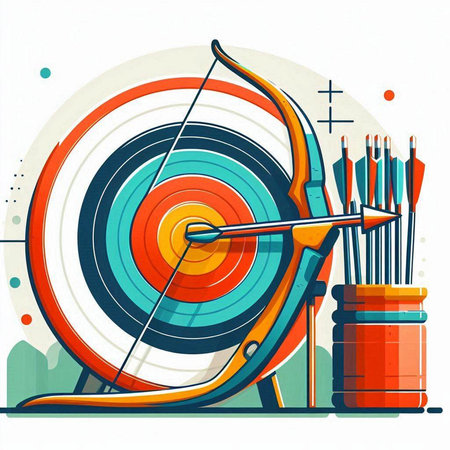 Archery target and arrows. Vector illustration in a flat style.のイラスト素材