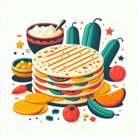 Mexican food vector illustration. Traditional mexican fast food.のイラスト素材