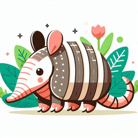 Cute cartoon armadillo on white background. Vector illustration.のイラスト素材
