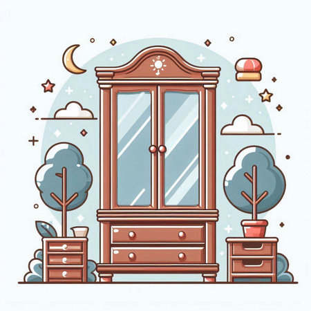 Vector illustration of a cartoon style cabinet in the forest. Cartoon style.のイラスト素材