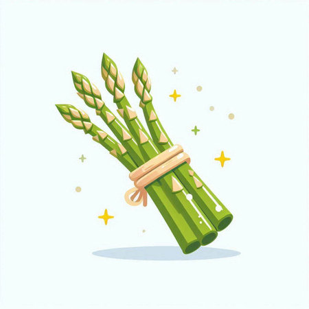 Bunch of green asparagus on white background. Vector illustration.のイラスト素材