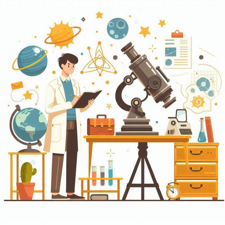 Scientist working in the laboratory. Vector illustration. Flat style.のイラスト素材