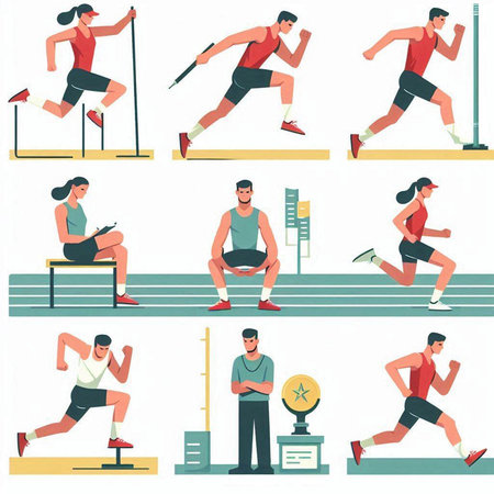 Man and woman in sportswear doing exercises set. Flat vector illustrationのイラスト素材