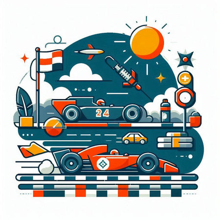 Vector illustration of racing car on the road in flat design style.のイラスト素材
