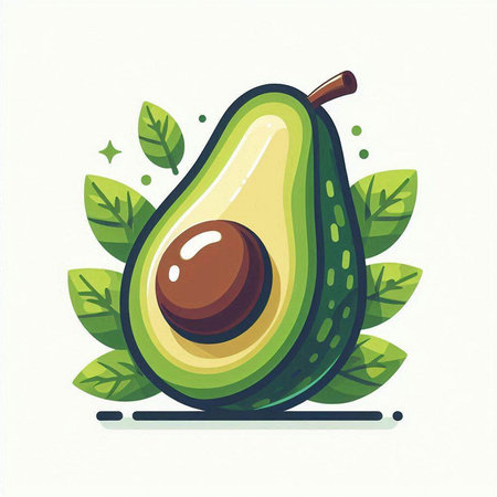 Avocado fruit with leaves. Vector illustration in flat cartoon style.のイラスト素材