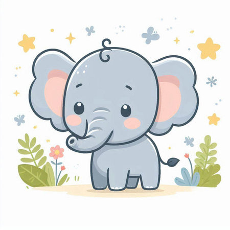 Cute cartoon elephant. Vector illustration isolated on a white background.のイラスト素材