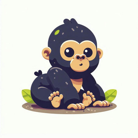 Cute monkey sitting on the ground isolated on white background. Vector illustration.のイラスト素材